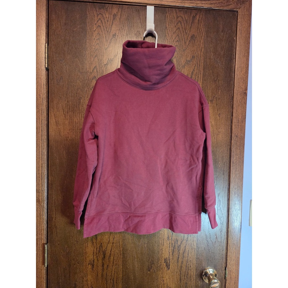 Athleta Coaster Luxe Funnel Neck Sweatshirt Burgundy XS Washed Fleece Pullover